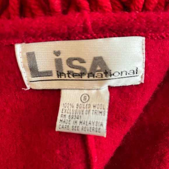 LISA INTERNATIONAL VINTAGE BOILED WOOD RED CARDIGAN SWEATER SIZE SMALL - Picture 8 of 10
